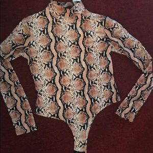 Snake Print Leotard with Low Turtleneck—new!